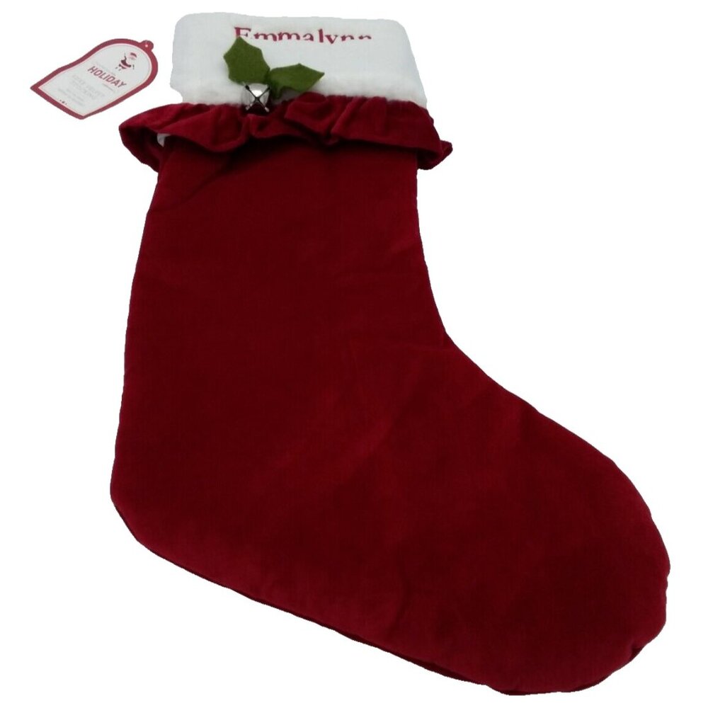 Pottery Barn Kids Emmalynn Luxe Velvet Christmas Stocking Ruffled with Bell
